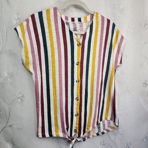 Bobbie Brooks Retro Stripped, Short Sleeve, Front knot, Casual Shirt.